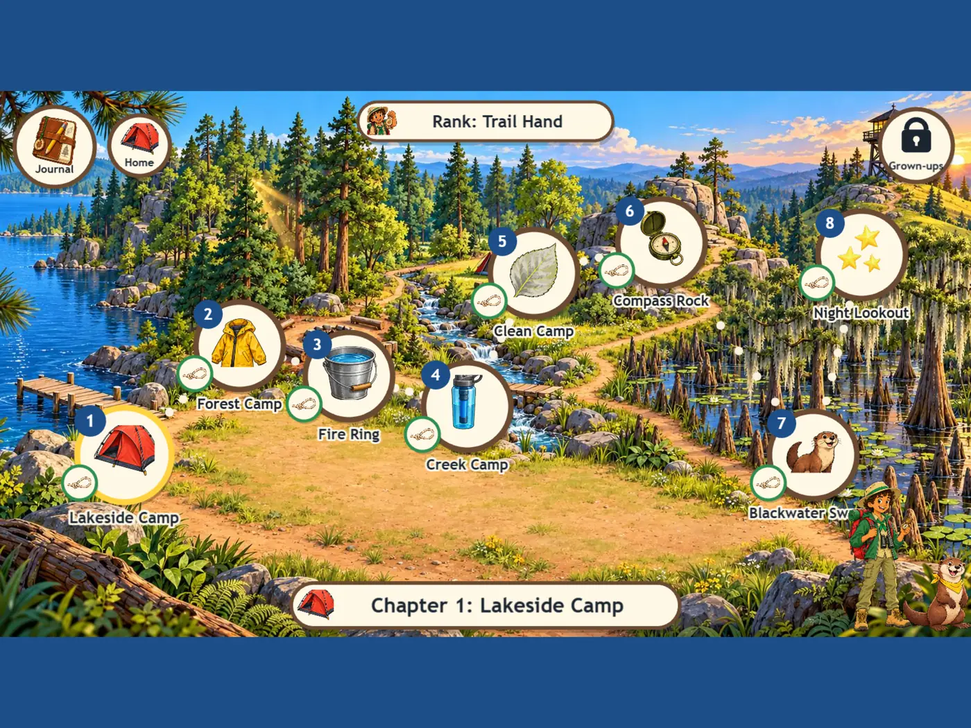 KampKid trail map activity showing an outdoor route